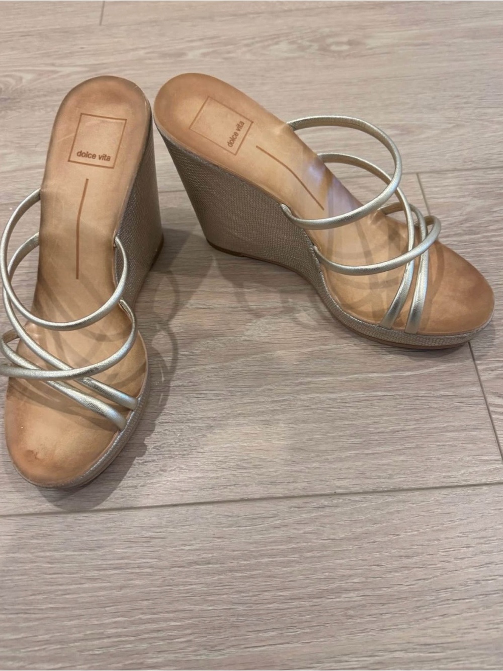 Dolce Vita Silver Strappy Wedge Mules